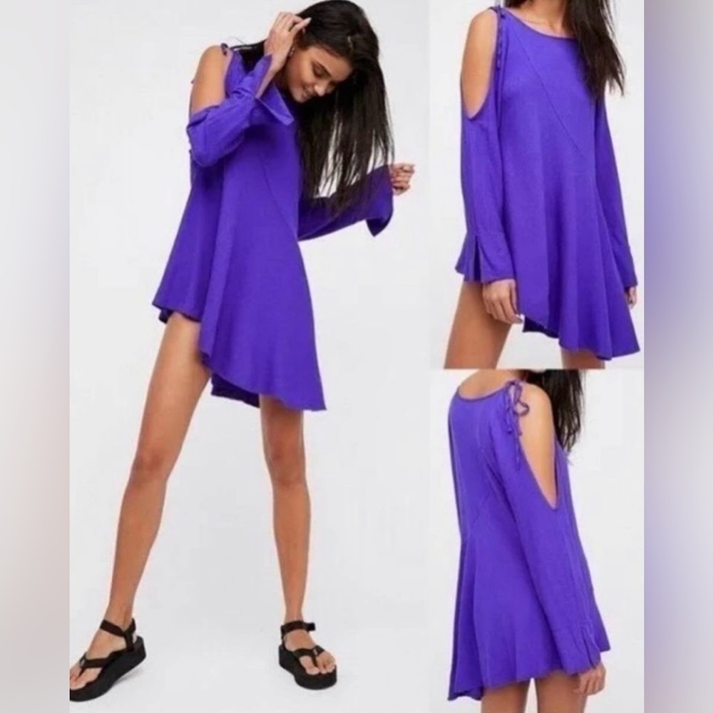 Free People | Clear Skies Purple Cold Shoulder Asymmetrical Tunic Dress S - Picture 3 of 17